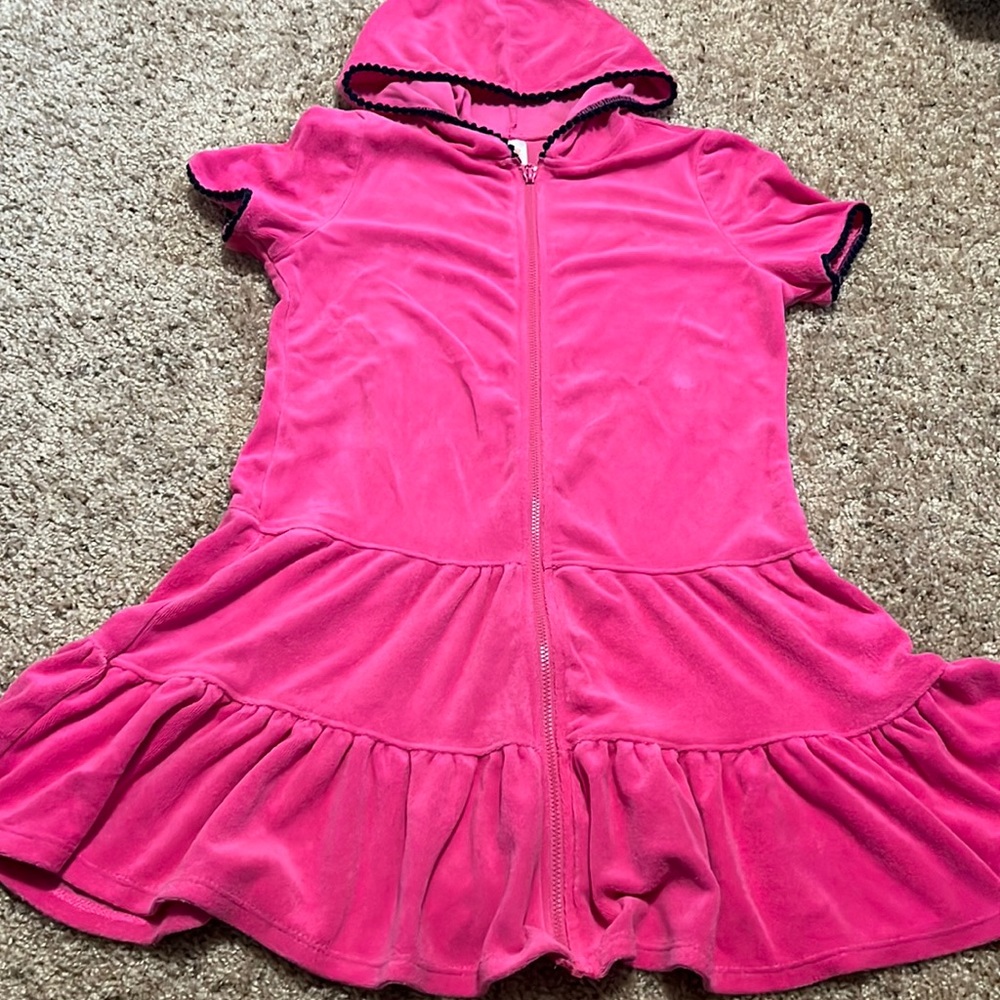 Cat and Jack girls 10/12 pink Terry zippered swimsuit cover up with hood